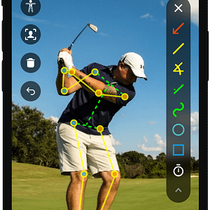 Golfer analyzed with swing posture lines overlay.