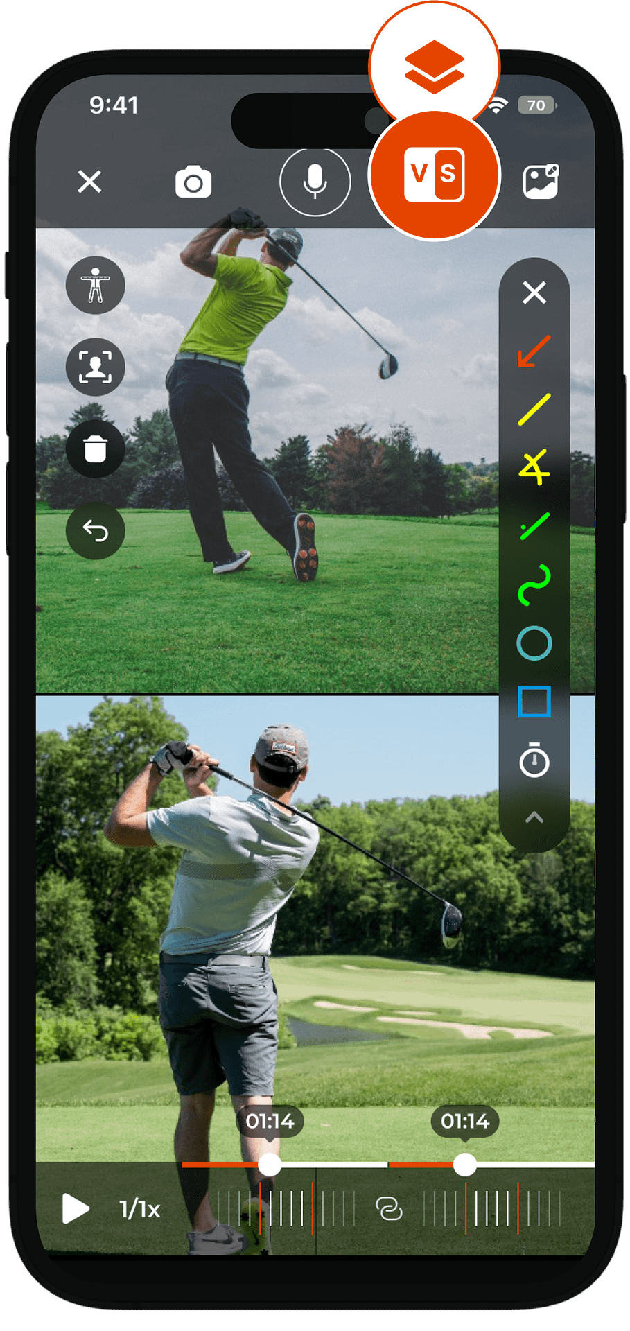 Side by side online golf swing video comparison for personalized coaching